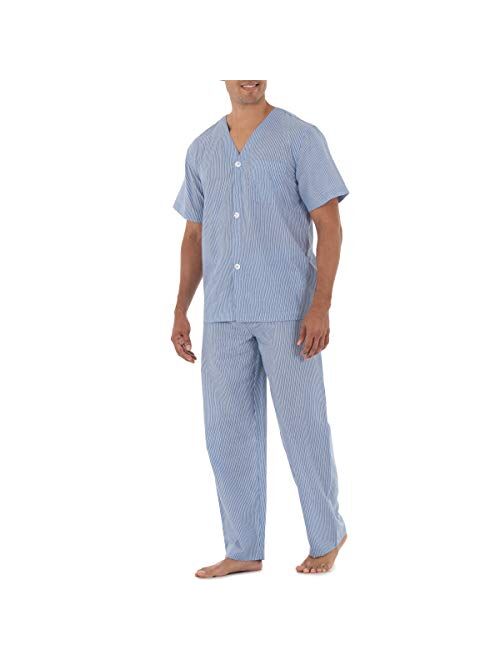 Fruit of the Loom Men's Broadcloth Short Sleeve Top and Long Pants Pajama Set