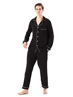 YIMANIE Mens Cotton Pajamas Set Long Sleeve and Long Pant Classic Sleepwear Woven Loungewear