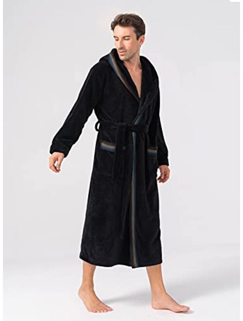 DAVID ARCHY Men's Warm Robe Soft Coral Fleece Long Plush Bathrobe