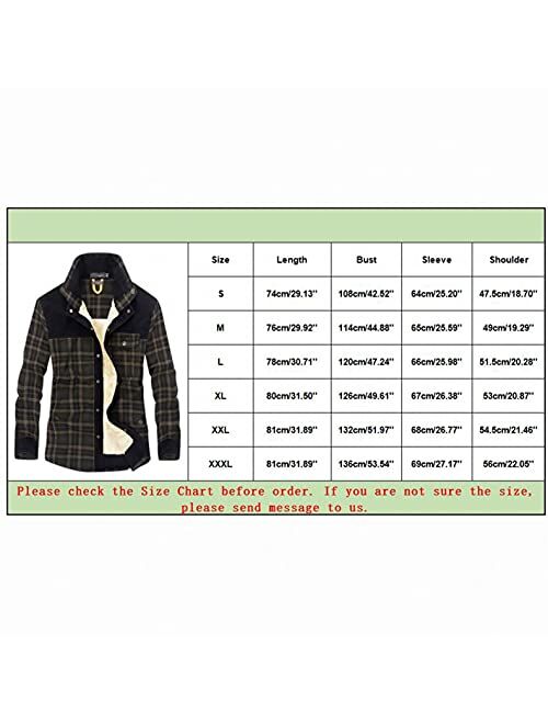 Men's Thermal Flannel Fleece Lined Plaid Shirt Jackets Casual Lapel Button-Down Shirts Fashion Comfy Jacket