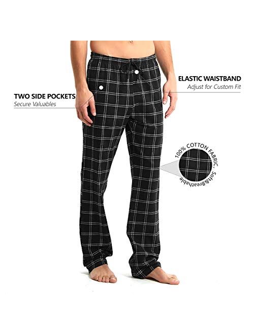 Idtswch Mens Tall Pajama Pants 34/36/38 Long Inseam Plaid Lounge Pants Sleepwear Pajama Bottoms 100% Cotton