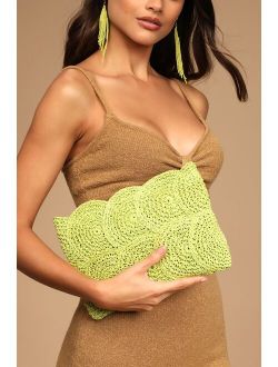 Time for Vacay Light Green Woven Straw Large Clutch