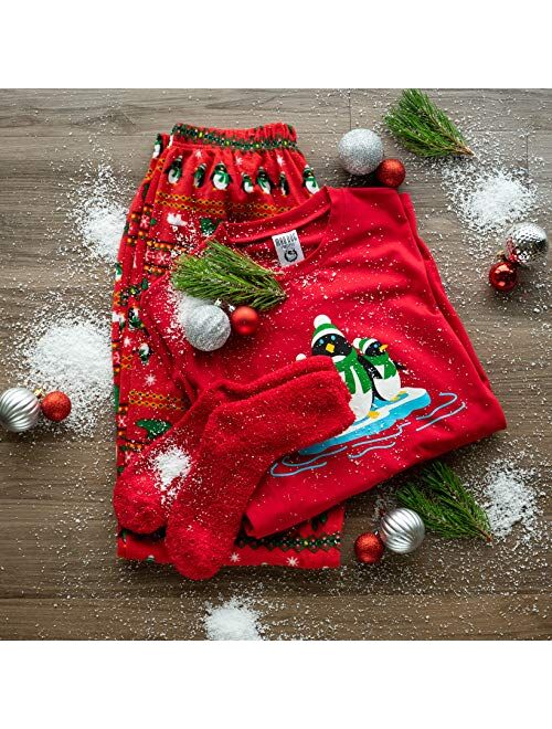 Mad Dog Concepts Matching Family Penguin Christmas Holiday Pajamas Set + Slipper Socks