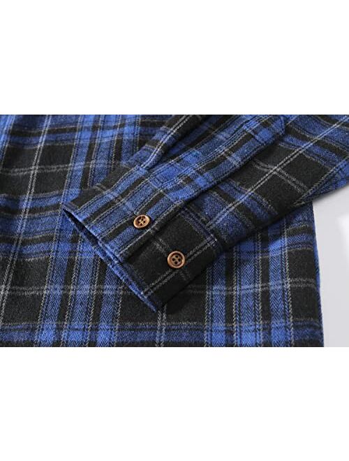 SSLR Mens Flannel Shirts Casual Button Down Brushed Long Sleeve Plaid Shirt for Men