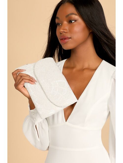 Lulus Glam Addition White Beaded Clutch