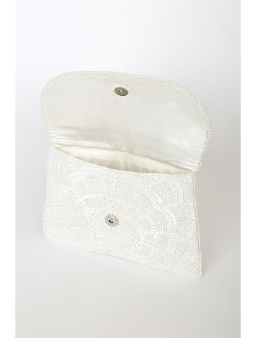 Lulus Glam Addition White Beaded Clutch