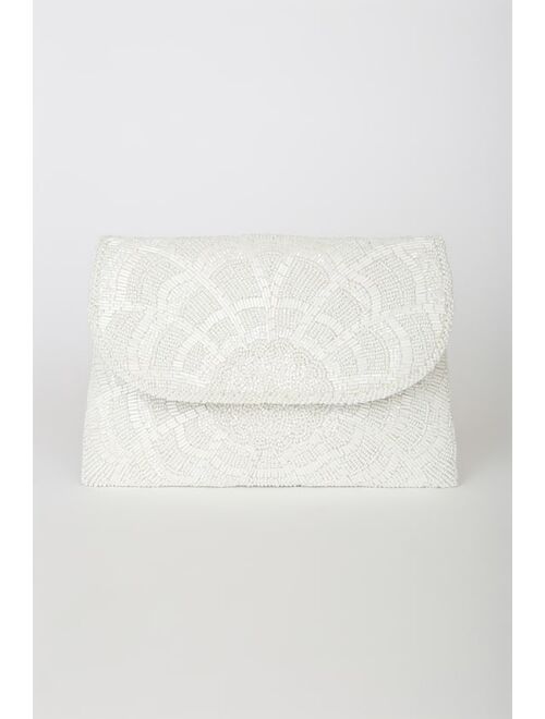Lulus Glam Addition White Beaded Clutch