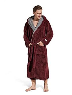 SlumberMee Mens and Womens Thick Warm Fleece Plush Robe with Hood Ultra Soft Fluffy Full Length Long with Pockets House Coat