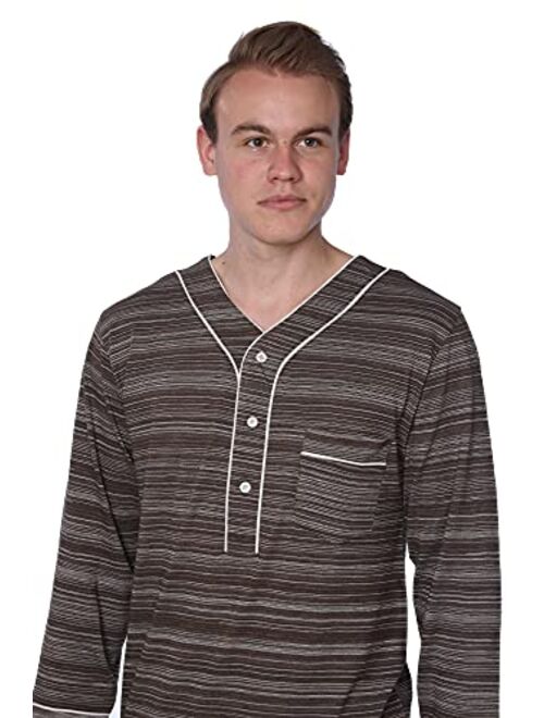 Beverly Rock Men's Jersey Long Nightgown Long Sleeve Lounge Sleep Shirt with Piping Finish