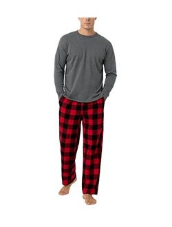 Men's 100% Cotton Flannel Plaid Pajama Set PJ Long Sleeve Tops Bottoms with Pockets M95