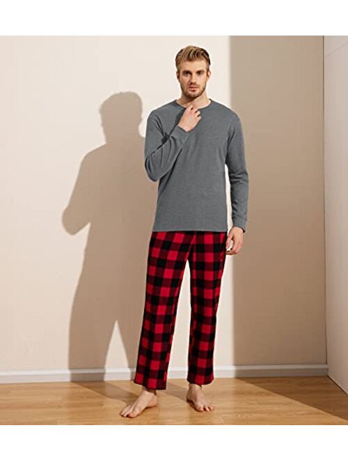 LAPASA Men's 100% Cotton Flannel Plaid Pajama Set PJ Long Sleeve Tops Bottoms with Pockets M95