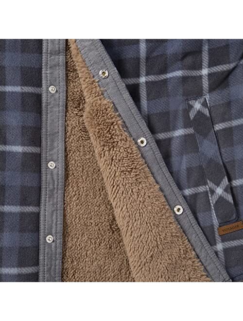 Voyager Men’s Long Sleeve Super Plush Fleece Sherpa Lined Plaid Flannel Jacket Shirt with Pockets