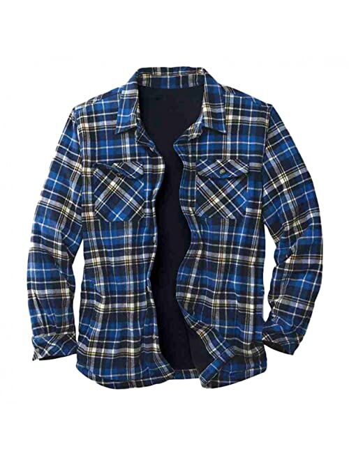 Wocoo Men's Fleece Sherpa Lined Flannel Shirt Jacket Heavyweight Thick Thermal Plaid Button Up Coat Warm Padded Plush Outwear