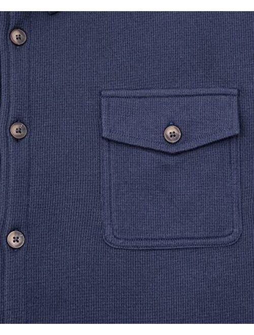 ThCreasa Mens Waffle Sherpa Fleece Lined Shirt Jacket, Button Down Shirt Jackets with Hand Pockets