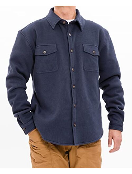 ThCreasa Mens Waffle Sherpa Fleece Lined Shirt Jacket, Button Down Shirt Jackets with Hand Pockets