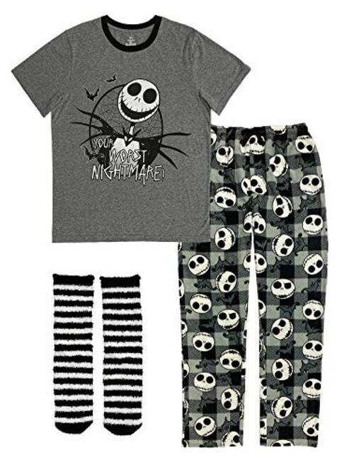 Disney Nightmare Before Christmas Jack Skellington 3 Piece Gift Set Pajama Pants, Shirt, and Cozy Socks