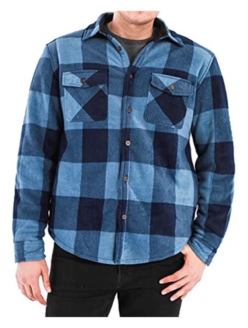 Men's Warm Sherpa Flannel Shirt Jacket Heavy Fleece Lined Plaid Button Up Jackets