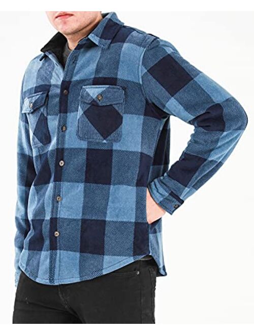 Men's Warm Sherpa Flannel Shirt Jacket Heavy Fleece Lined Plaid Button Up Jackets