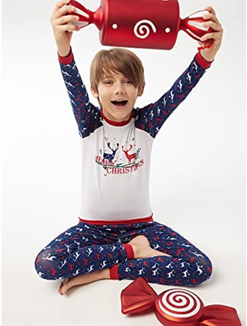 SIORO Matching Family Christmas Pajamas Set Holiday Santa Deer Pjs Sleepwear for Family