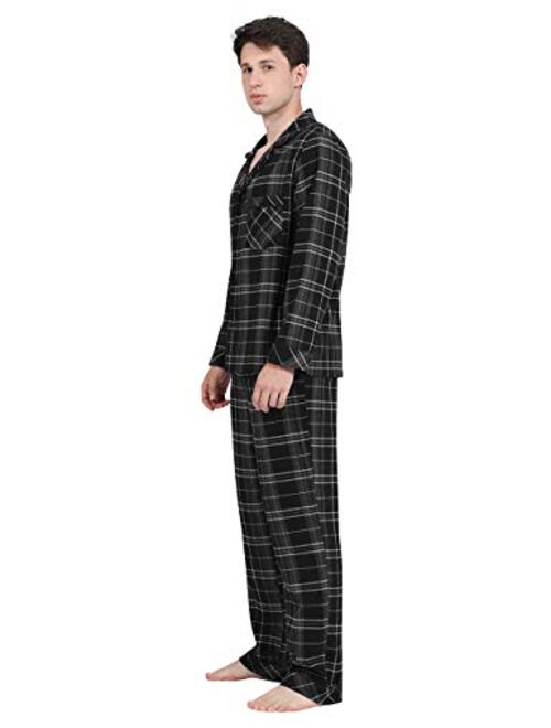 DISHANG Men's Pajama Set Long Sleeve Sleepwear Lightweight Button Down Tops and Pants/Bottoms Classic Broadcloth PJ Set