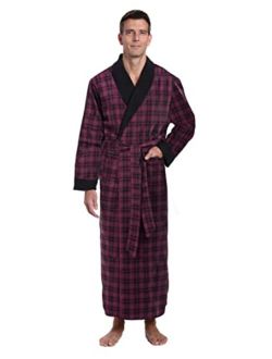 Noble Mount Mens Robe - 100% Cotton Mens Flannel Robe - Fleece Lined