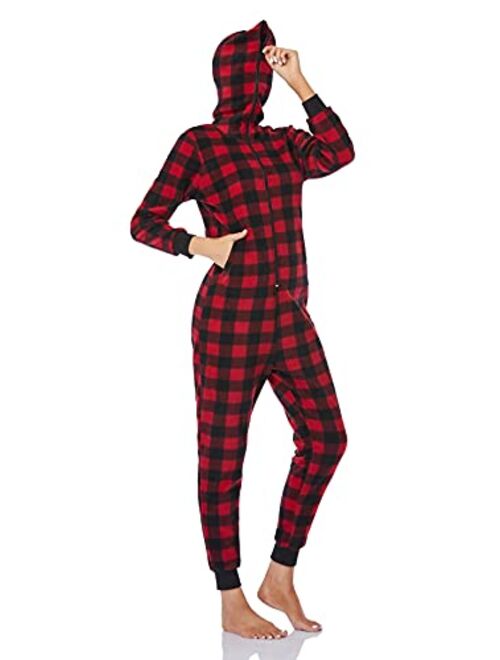 COLORFULLEAF Couples Matching Christmas Pajamas Hoodie Fleece Onesie Plaid Union Suit Full Zipper Jumpsuits with Pockets