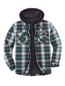 Fuzzy Sherpa Fleece Lined Zip Up Flannel Shirt Jackets Mens Plaid Flannel Jacket with Hood 