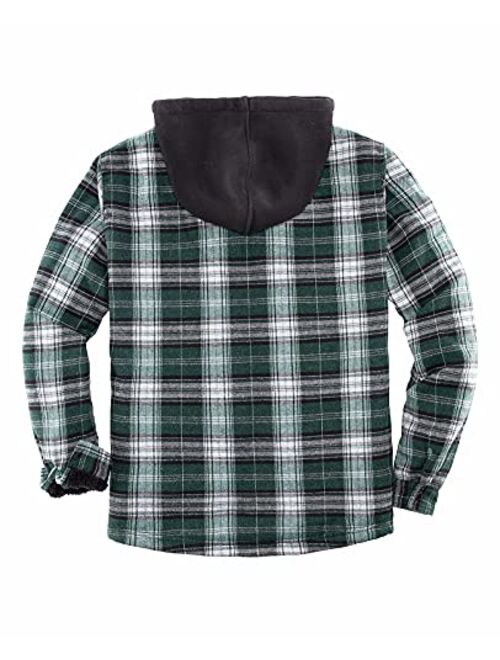 ThCreasa Mens Hooded Flannel Jacket Sherpa Fleece Lined Zip Up Fuzzy Hoodie Shirt Jackets