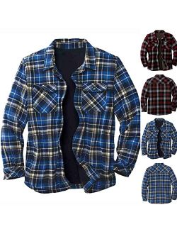 NC Flannel Jackets for Men No Hood Warm Shacket Sherpa Fleece Lined Shirt Button Down Thermal Plaid Coats Outwears