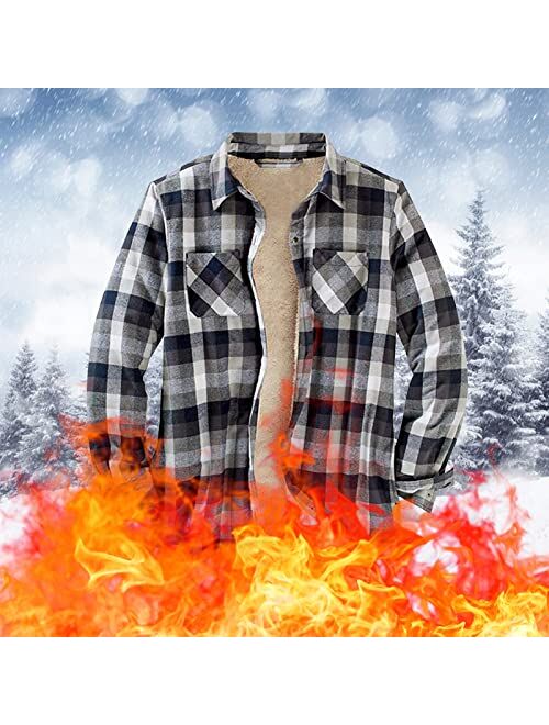 DZQUY Men's Sherpa Lined Flannel Shirt Jacket Soft Long Sleeve Rugged Plaid Button Up Jacket Winter Warm Fleece Lined Hoodies