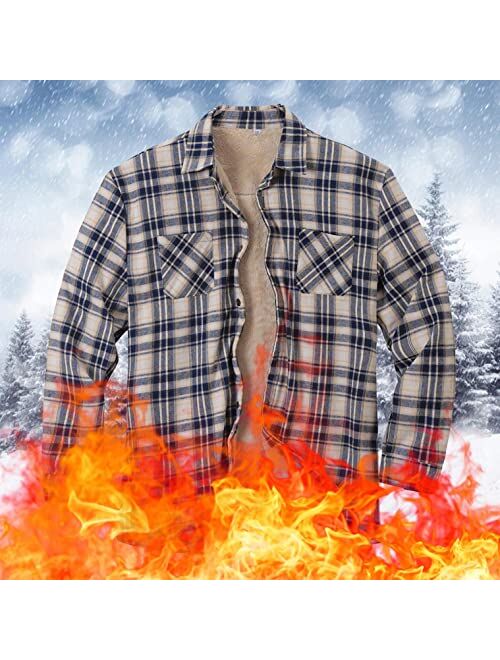 Mteng Men's Heavy Flannel Jackets Long Sleeve Plaid Shirts Sherpa Lined Thicken Thermal Winter Warm Checked Coat