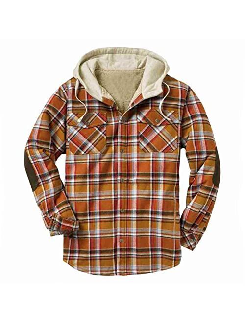 PHSHY Men's Sherpa Fleece Lined Plaid Flannel Shirts Hooded Jackets Warm Thick Winter Button Down Shirts Coat Outwears