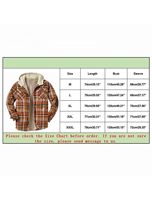 PHSHY Men's Sherpa Fleece Lined Plaid Flannel Shirts Hooded Jackets Warm Thick Winter Button Down Shirts Coat Outwears