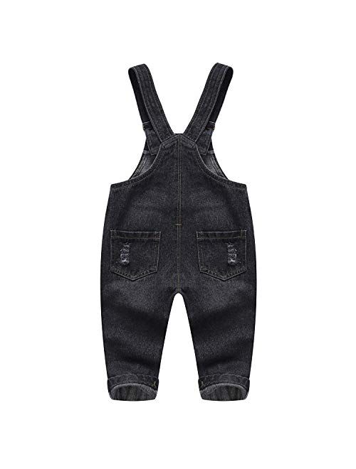 KIDSCOOL SPACE Baby Boy Girl Jean Overalls,Toddler Ripped Denim Cute Workwear