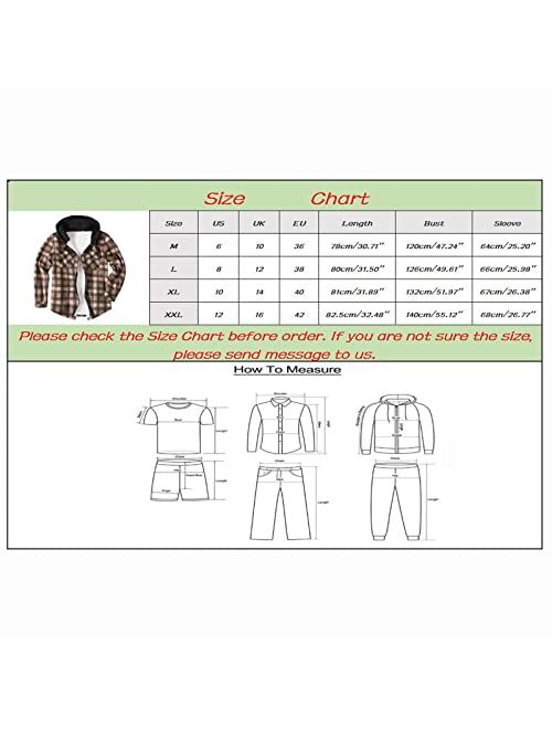 Wocoo Men's Hooded Sherpa Quilted Lined Flannel Shirt Jackets Long Sleeve Plaid Print Button Down Coats Fuzzy Fleece Outwear