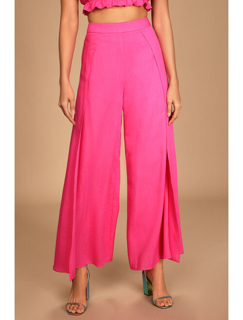 Lulus Postcards From Me Hot Pink Ruffled Two-Piece Jumpsuit