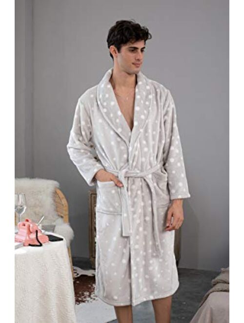 Mhslker Men's Luxurious Warm Flannel Fleece Bathrobe Soft Lapel Shawl Collar Full Length 2 Pockets Spa Robe