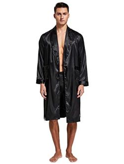 Tony And Candice Tony & Candice Men’s Satin Robe Lightweight Long Sleeve Silk Kimono Bathrobe with Shorts Set Sleepwear