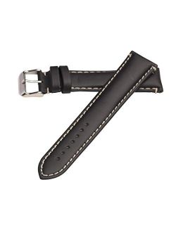MS885 20mm Long Watch Band Mens Black Oil Leather Stitched