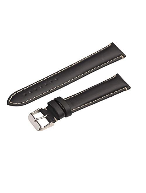 Hadley Roma MS885 20mm Long Watch Band Mens Black Oil Leather Stitched