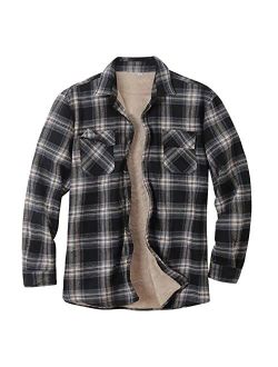 Realdo Mens Sherpa Fleece Flannel Shirts Jackets Button Down Berber Lined Thermal Plaid Jackets Fall Winter Outwears