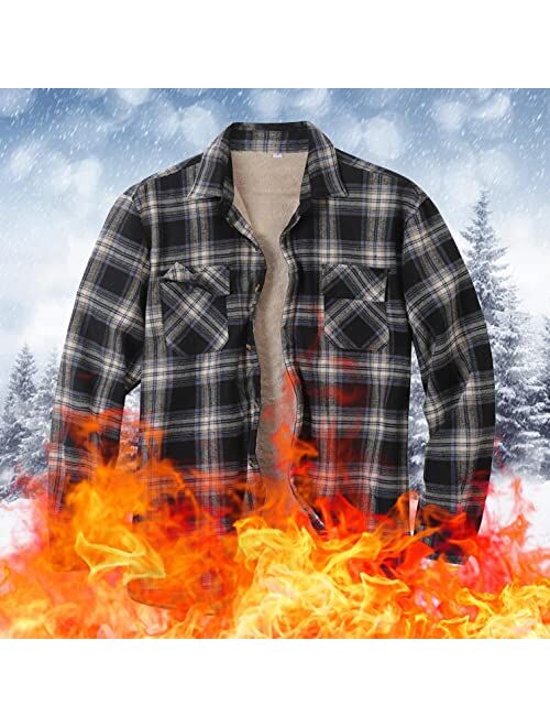 Realdo Mens Sherpa Fleece Flannel Shirts Jackets Button Down Berber Lined Thermal Plaid Jackets Fall Winter Outwears