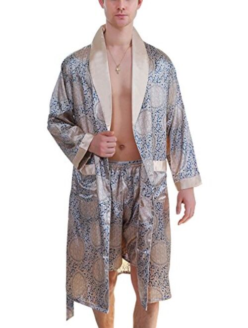 Aieoe Men's Satin Robe with Shorts Silk Bath Robe Luxurious Kimono Nightgown Pajamas Bathrobes
