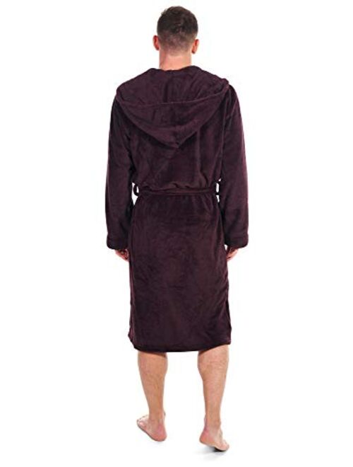 John Christian Men's Hooded Fleece Robe, Two-tone Wine Red Marl Fabric