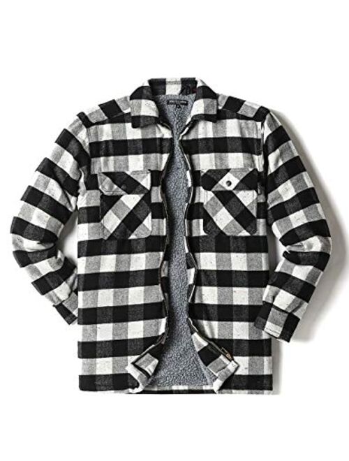 Piero Lusso Men's Big and Tall Marshall Flannel Sherpa Lined Zipper Shirt Jacket
