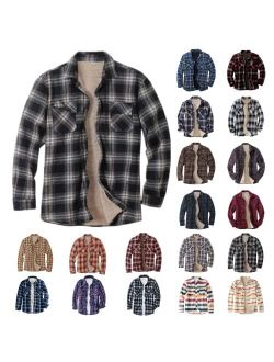 Huangse Mens Long Sleeve Fleece Lined Flannel Shirts Jacket Brushed Cotton Thermal Button Down Camp Sherpa Plaid Jackets
