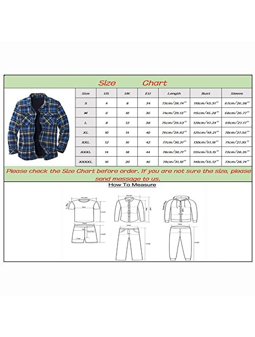 Huangse Mens Long Sleeve Fleece Lined Flannel Shirts Jacket Brushed Cotton Thermal Button Down Camp Sherpa Plaid Jackets