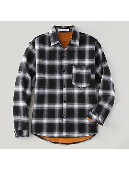 DZQUY Winter Coats Jackets for Men Sherpa Fleece Lined Plaid Flannel Shirt Jacket Maplewood Button Down Shirt Jacket Outwear