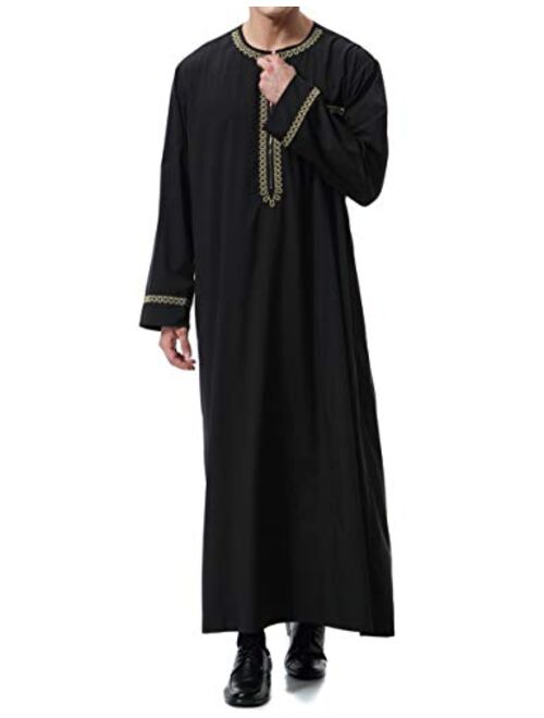 Qianliniuinc Islamic Mens Clothing Kaftan Maxi-Muslim Male Shirt Long Sleeve Abaya Dubai Cotton