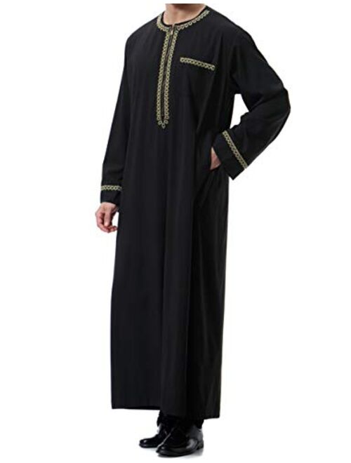 Qianliniuinc Islamic Mens Clothing Kaftan Maxi-Muslim Male Shirt Long Sleeve Abaya Dubai Cotton